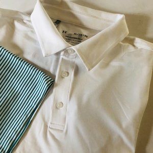 🔥Under Armour Men’s Playoff Polo Golf Shirt White Green Loose Heat Gear 2XL NW